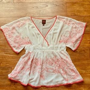 Bebe Embroidered Kimono Sleeve Blouse
